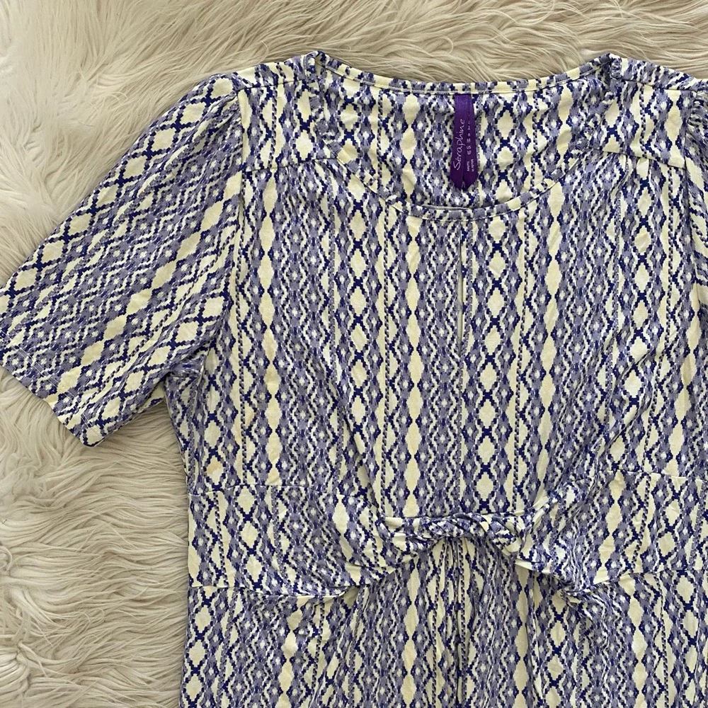 Seraphine Purple Yellow Geometric Short Sleeve Aztec Front Twist Maternity Dress - Picture 3 of 15